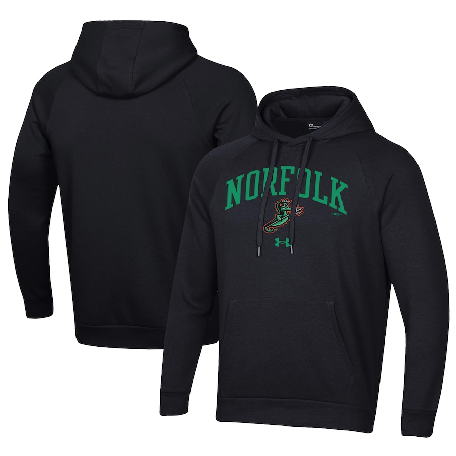 Men's Norfolk Tides Under Armour Black All Day Fleece Pullover Hoodie Men's Norfolk Tides Under Armour Black All Day Fleece Pullover Hoodie