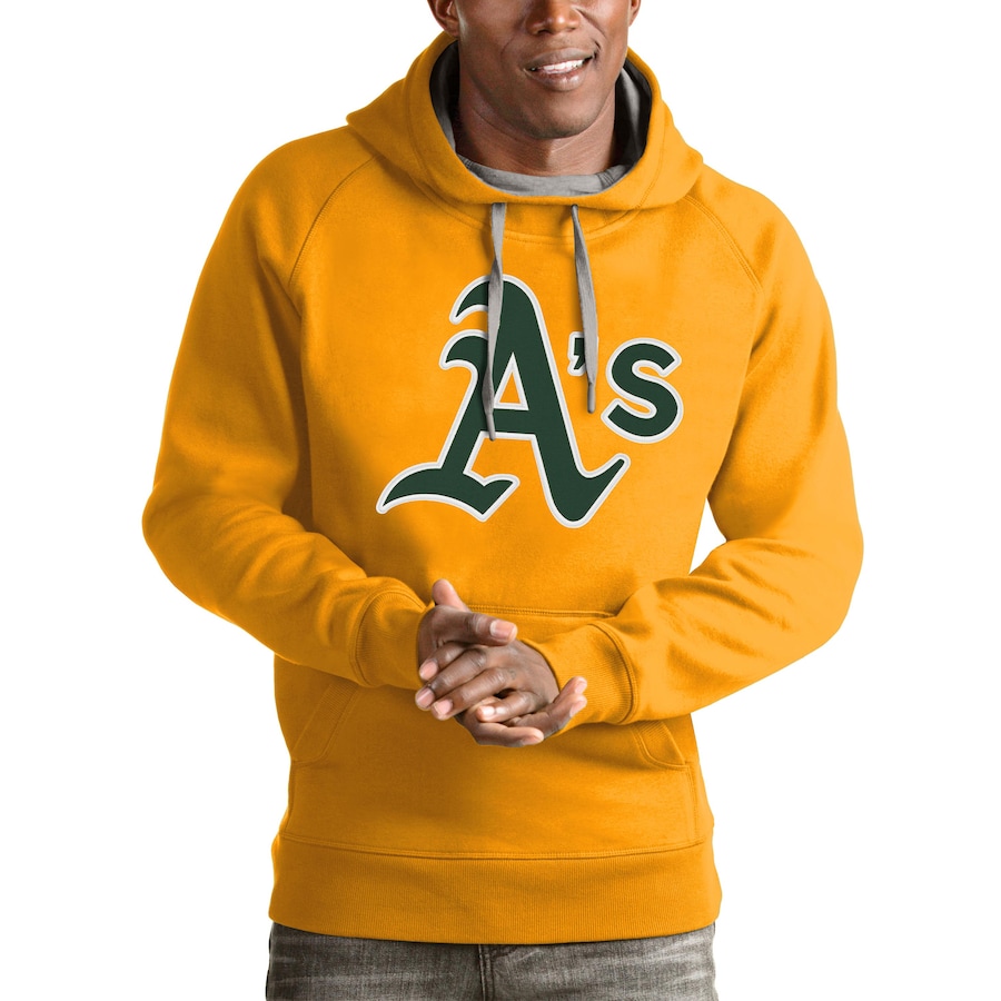 Men's Oakland Athletics Antigua Gold Victory Pullover Team Logo Hoodie