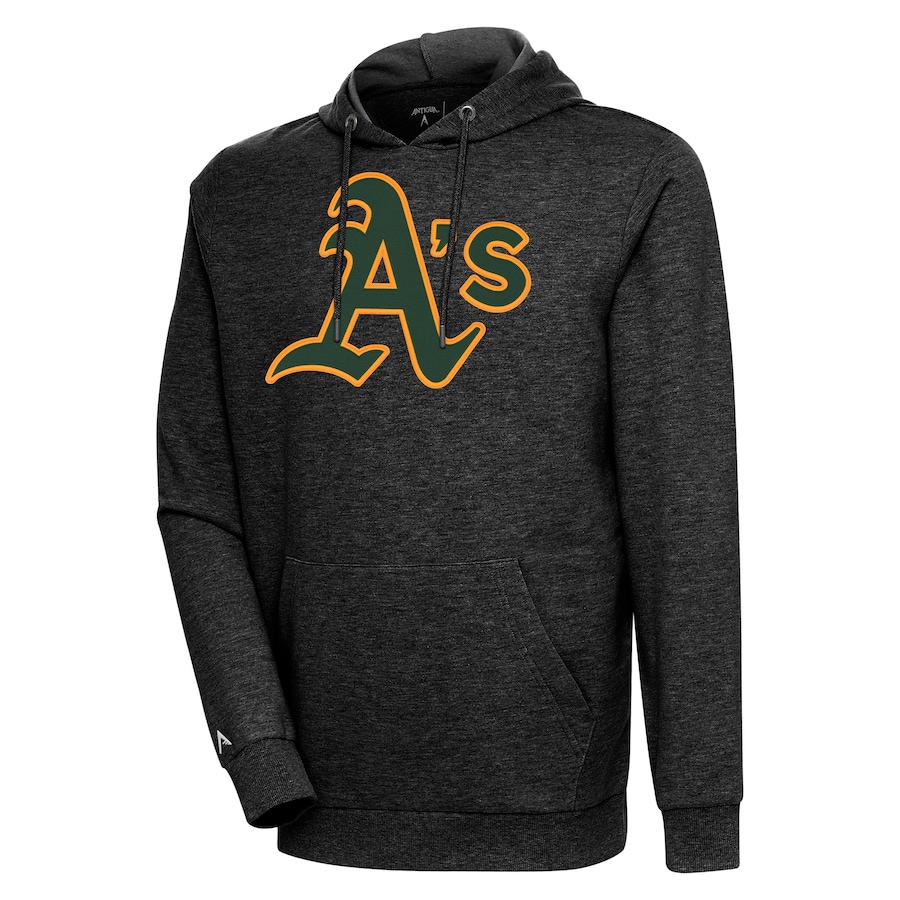 Men's Oakland Athletics Antigua Heather Black Action Pullover Hoodie