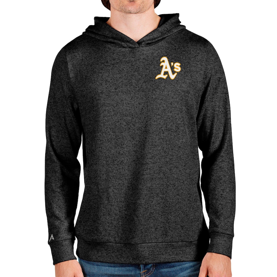 Men's Oakland Athletics Antigua Heathered Black Absolute Pullover Hoodie