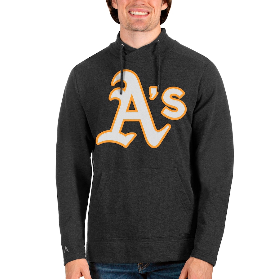 Men's Oakland Athletics Antigua Heathered Black Reward Pullover Sweatshirt