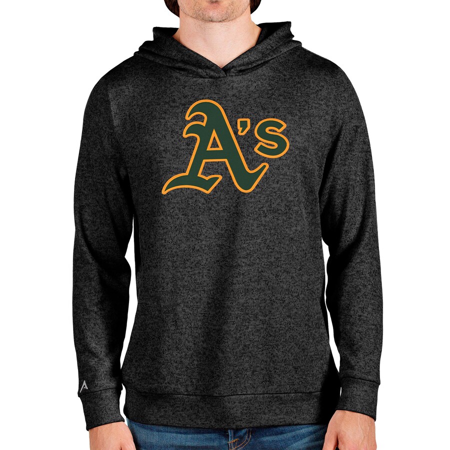 Men's Oakland Athletics Antigua Heathered Black Team Logo Absolute Pullover Hoodie