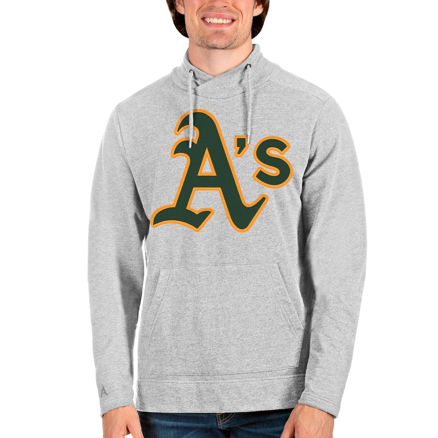 Men's Oakland Athletics Antigua Heathered Gray Reward Pullover Sweatshirt
