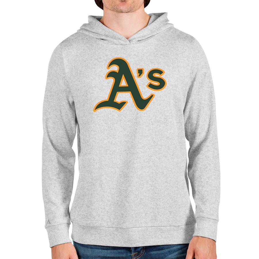 Men's Oakland Athletics Antigua Heathered Gray Team Logo Absolute Pullover Hoodie