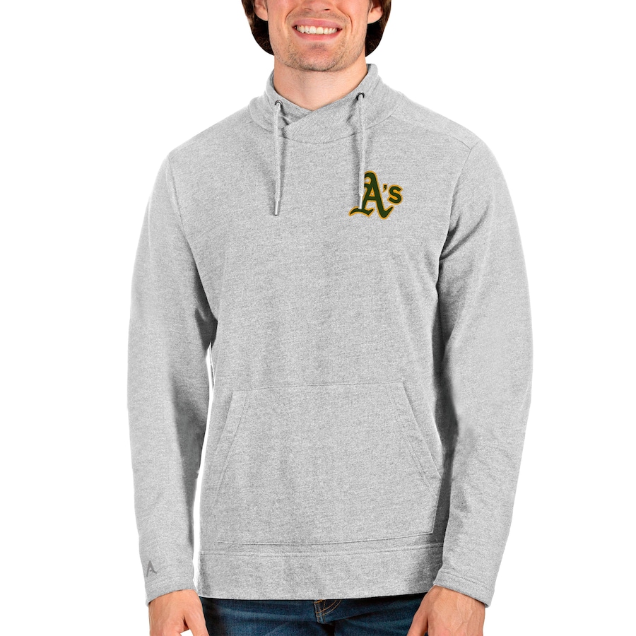 Men's Oakland Athletics Antigua Heathered Gray Team Reward Pullover Sweatshirt