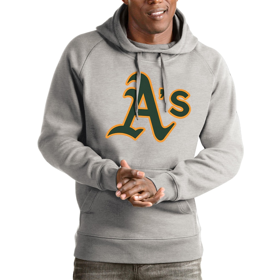Men's Oakland Athletics Antigua Heathered Gray Victory Pullover Hoodie