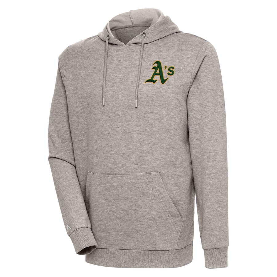 Men's Oakland Athletics Antigua Oatmeal Action Pullover Hoodie