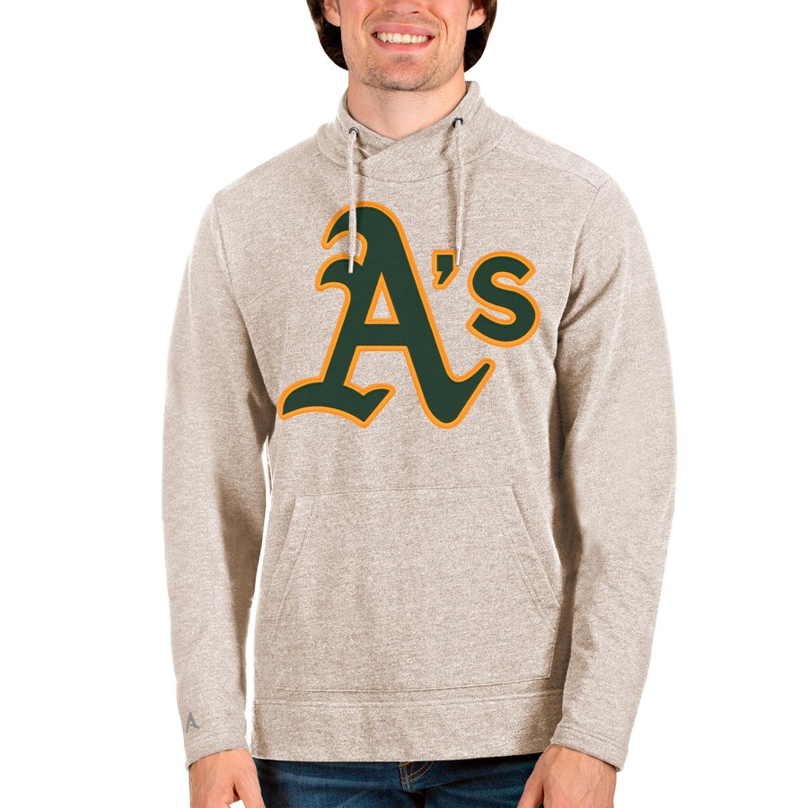 Men's Oakland Athletics Antigua Oatmeal Reward Pullover Sweatshirt