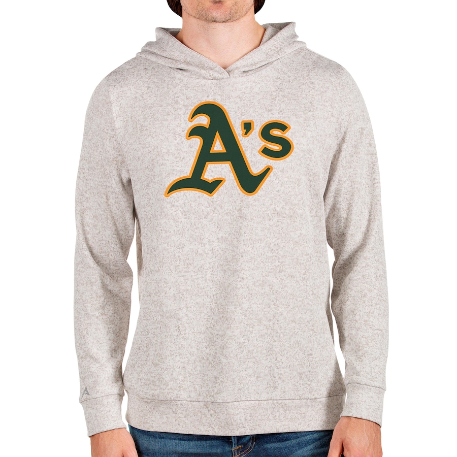 Men's Oakland Athletics Antigua Oatmeal Team Logo Absolute Pullover Hoodie