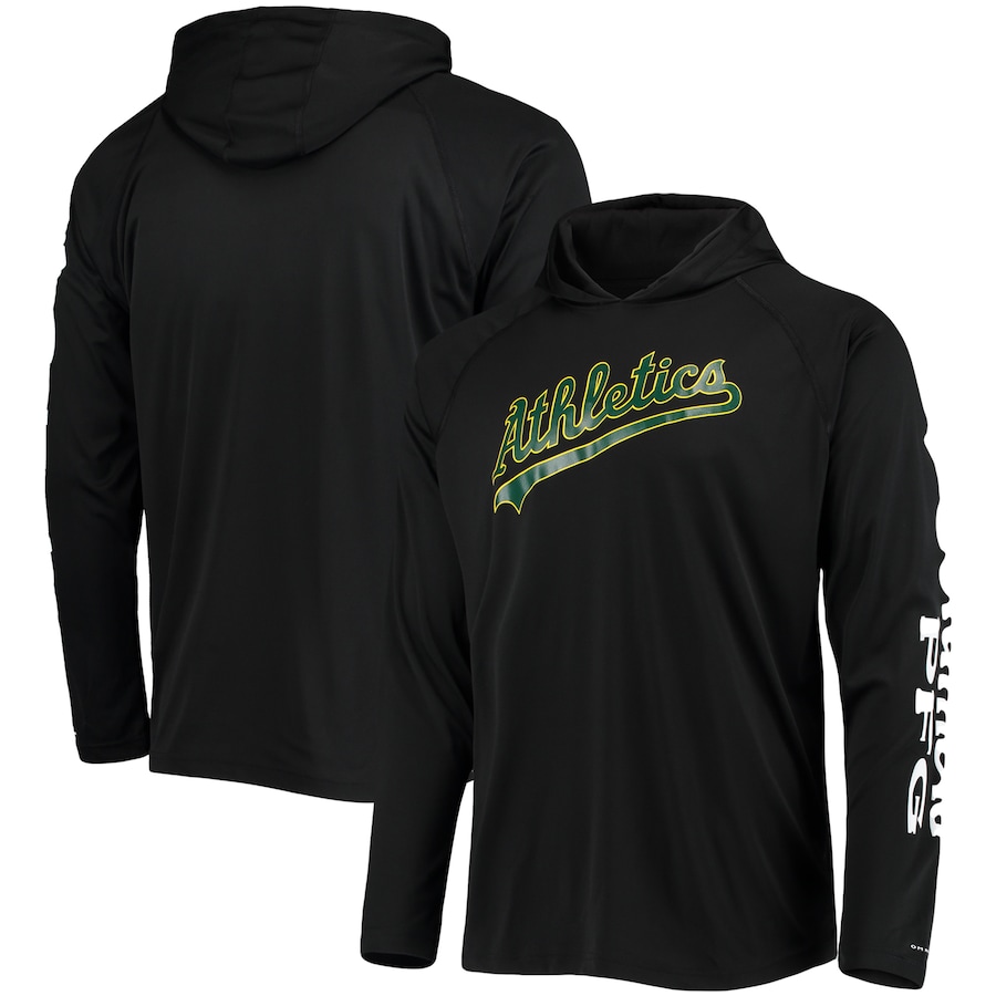 Men's Oakland Athletics Columbia Black Terminal Tackle Omni-Shade Raglan Pullover Hoodie Men's Oakland Athletics Columbia Black Terminal Tackle Omni-Shade Raglan Pullover Hoodie