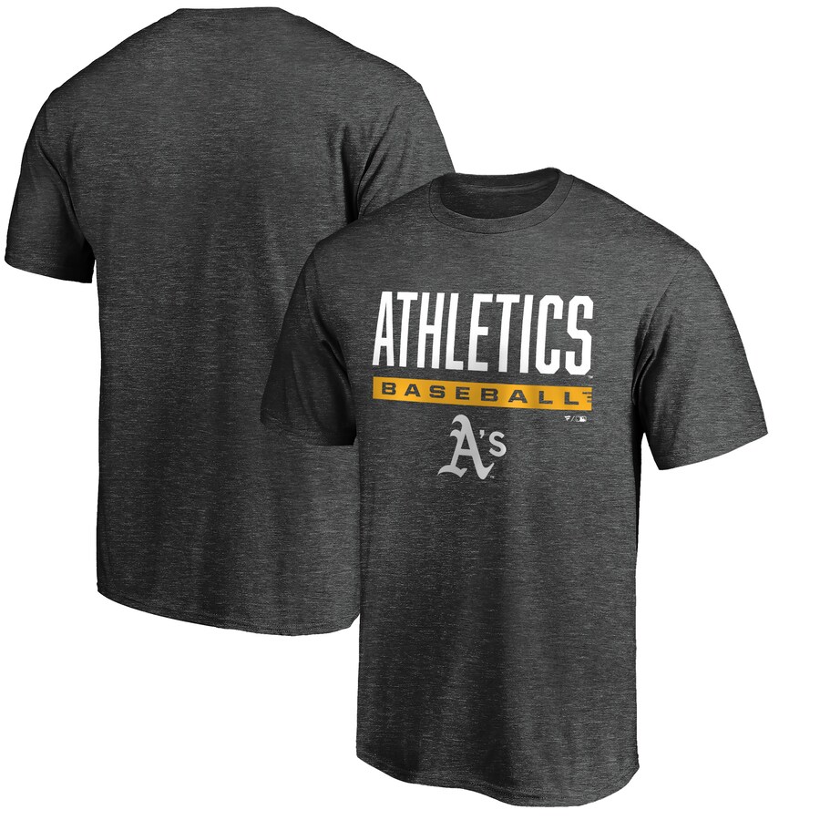 Men's Oakland Athletics Charcoal Win Stripe Logo T-Shirt II Men's Oakland Athletics Charcoal Win Stripe Logo T-Shirt II