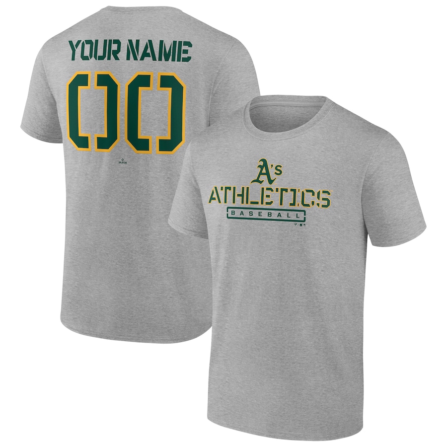 Men's Oakland Athletics Heather Gray Evanston Stencil Personalized T-Shirt