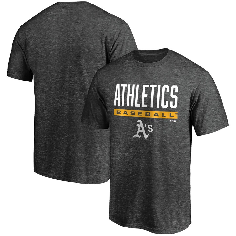 Men's Oakland Athletics Heathered Charcoal Win Stripe T-Shirt Men's Oakland Athletics Heathered Charcoal Win Stripe T-Shirt