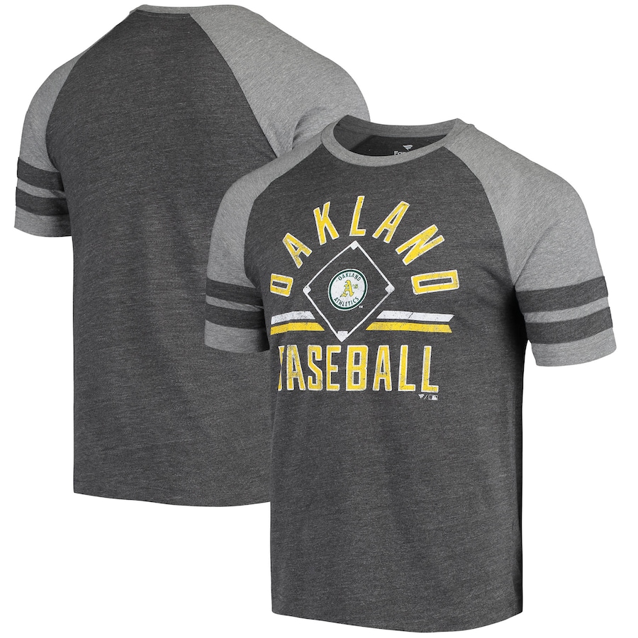 Men's Oakland Athletics Heathered Charcoal/Gray True Classics Diamond Legacy Tri-Blend Raglan T-Shirt