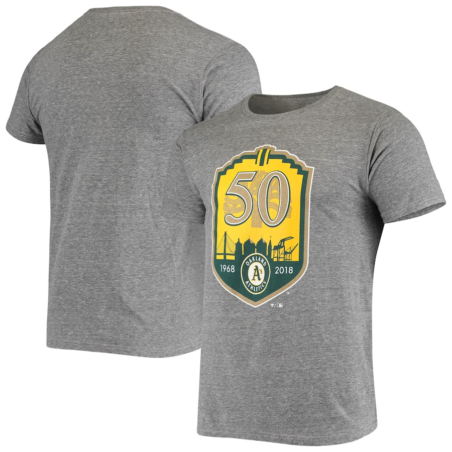 Men's Oakland Athletics Heathered Gray 50th Anniversary Tri-Blend T-Shirt Men's Oakland Athletics Heathered Gray 50th Anniversary Tri-Blend T-Shirt