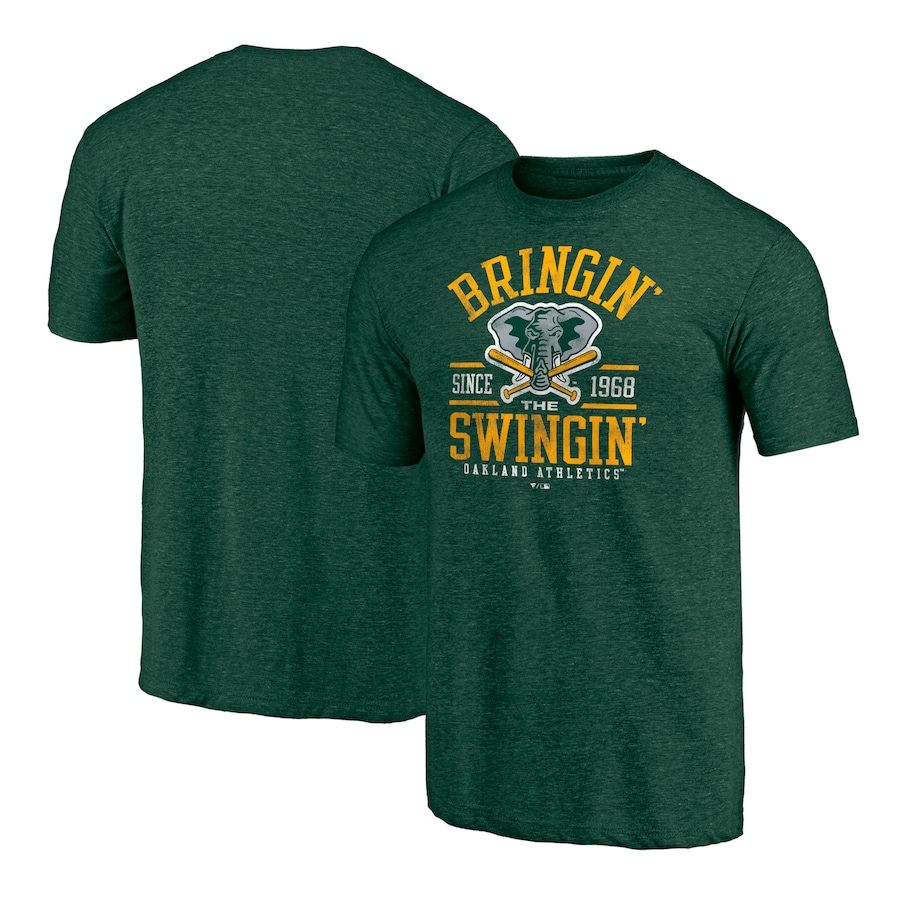 Men's Oakland Athletics Heathered Green Bringin' The Swingin' Hometown Collection Tri-Blend T-Shirt