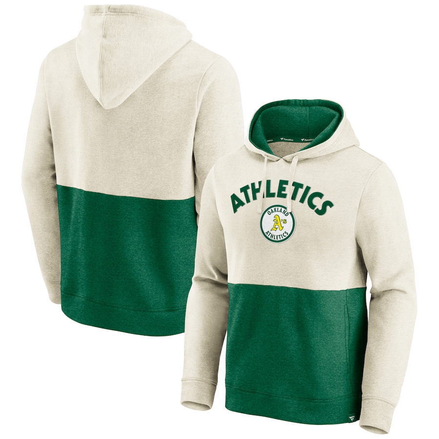Men's Oakland Athletics Oatmeal/Kelly Green Vintage Arch Pullover Hoodie Men's Oakland Athletics Oatmeal/Kelly Green Vintage Arch Pullover Hoodie