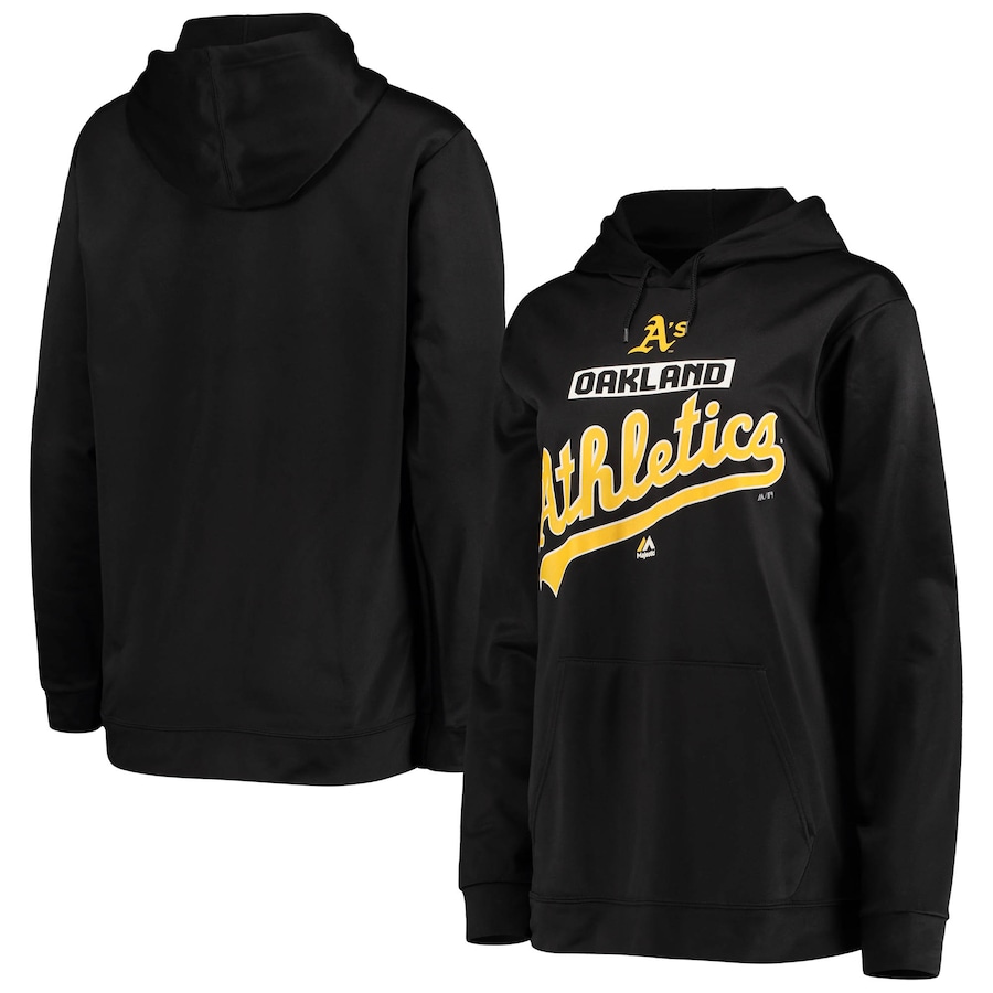 Men's Oakland Athletics Majestic Black Mighty Moments Pullover Hoodie Men's Oakland Athletics Majestic Black Mighty Moments Pullover Hoodie
