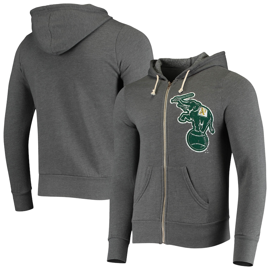Men's Oakland Athletics Majestic Gray Left Chest Tri-Blend Full-Zip Hoodie Men's Oakland Athletics Majestic Gray Left Chest Tri-Blend Full-Zip Hoodie