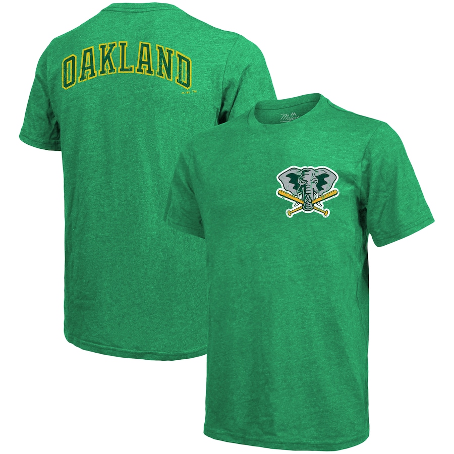 Men's Oakland Athletics Majestic Threads Green Throwback Logo Tri-Blend T-Shirt