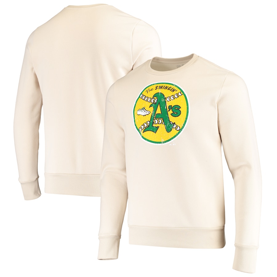 Men's Oakland Athletics Majestic Threads Oatmeal Fleece Pullover Sweatshirt Men's Oakland Athletics Majestic Threads Oatmeal Fleece Pullover Sweatshirt
