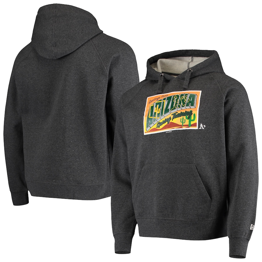 Men's Oakland Athletics New Era Gray Spring Training Greetings From Arizona Raglan Pullover Hoodie