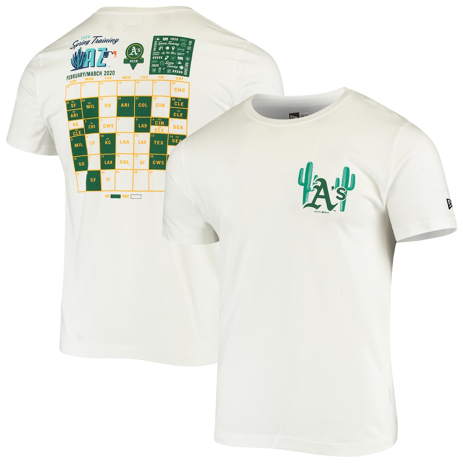 Men's Oakland Athletics New Era White 2020 Spring Training Schedule T-Shirt Men's Oakland Athletics New Era White 2020 Spring Training Schedule T-Shirt