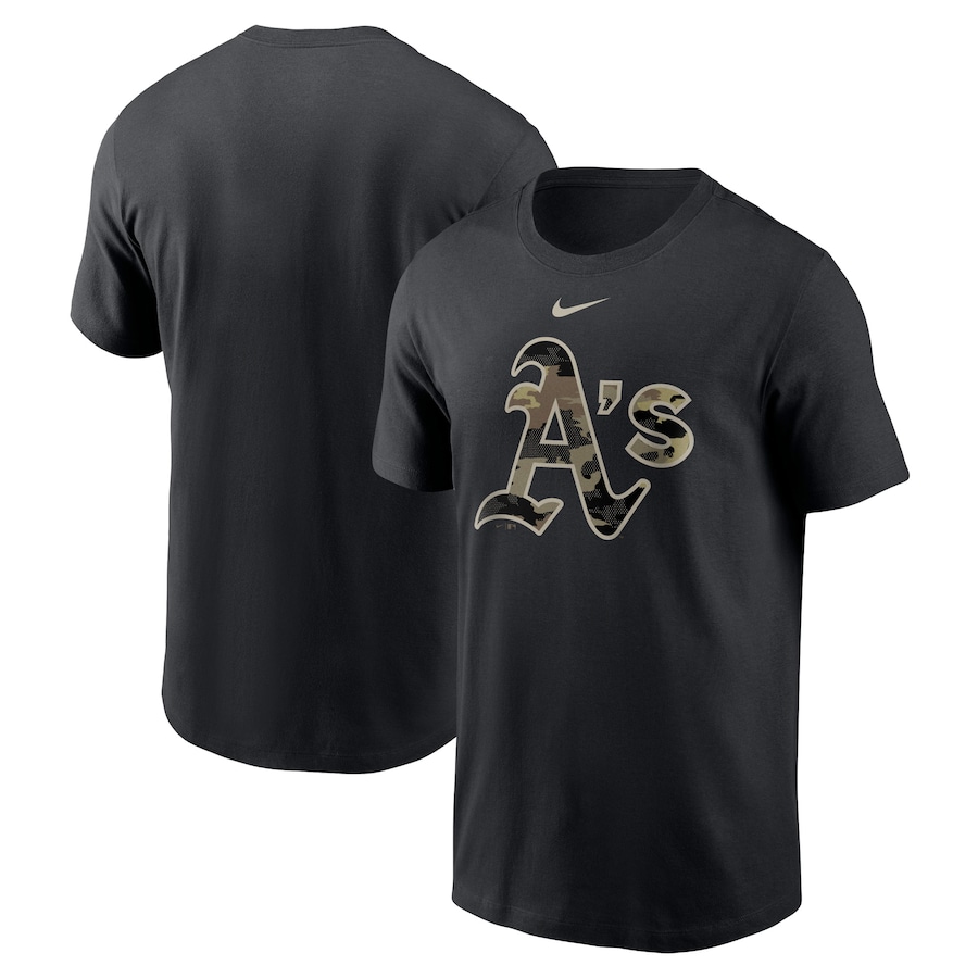 Men's Oakland Athletics Nike Black Team Camo Logo T-Shirt Men's Oakland Athletics Nike Black Team Camo Logo T-Shirt
