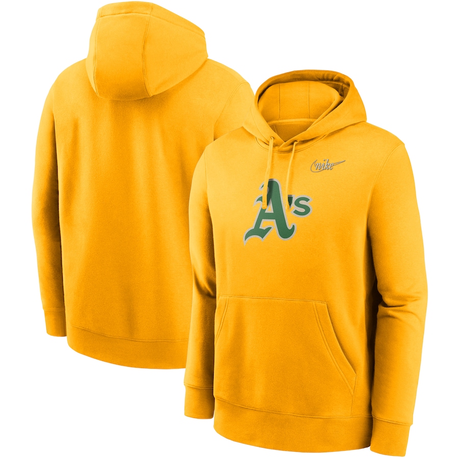 Men's Oakland Athletics Nike Gold Cooperstown Mashup Logo Club Pullover Hoodie Men's Oakland Athletics Nike Gold Cooperstown Mashup Logo Club Pullover Hoodie