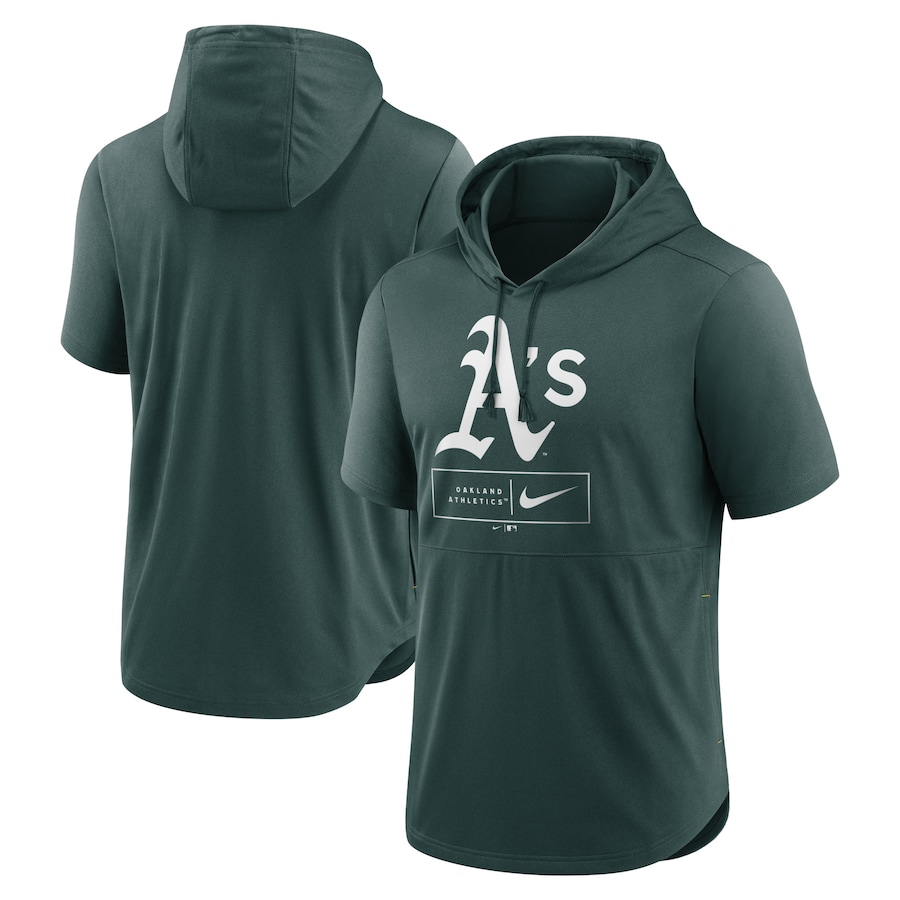 Men's Oakland Athletics Nike Green Logo Lockup Performance Short-Sleeved Pullover Hoodie
