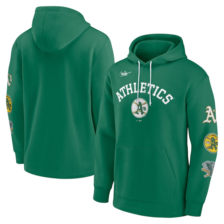 Men's Oakland Athletics Nike Green Rewind Lefty Pullover Hoodie