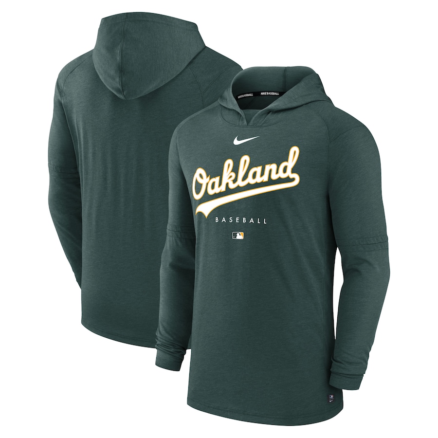 Men's Oakland Athletics Nike Heather Green Authentic Collection Early Work Tri-Blend Performance Pullover Hoodie Men's Oakland Athletics Nike Heather Green Authentic Collection Early Work Tri-Blend Performance Pullover Hoodie