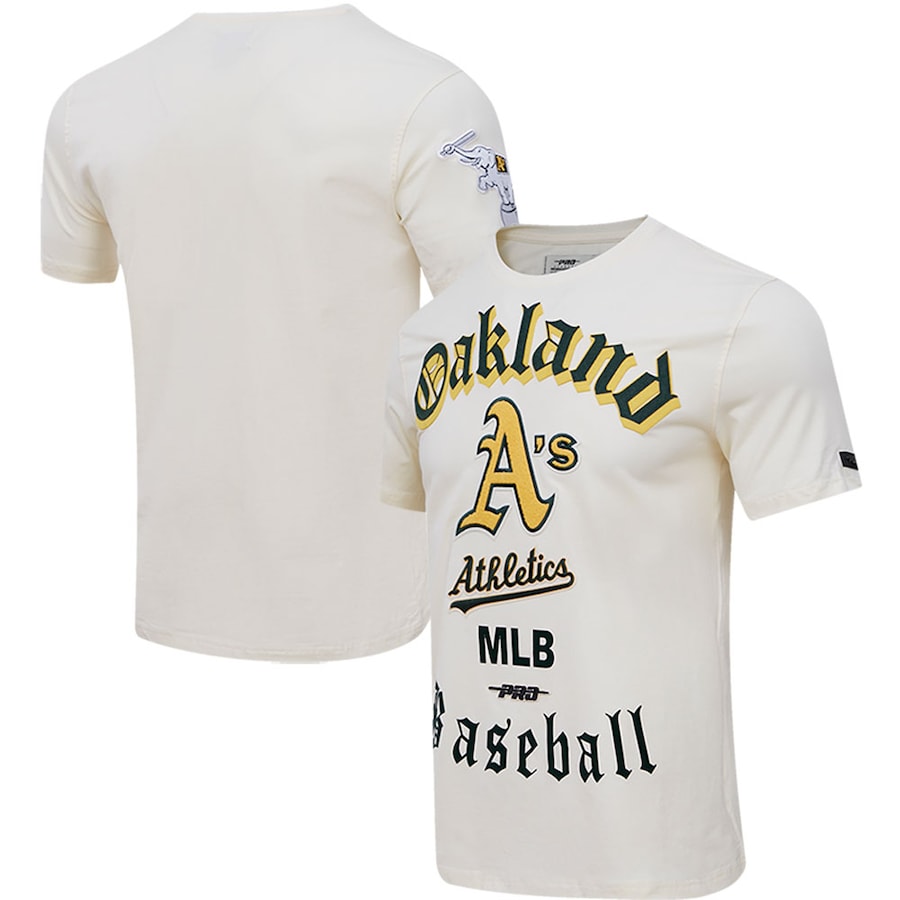 Men's Oakland Athletics Pro Standard Cream Cooperstown Collection Old English T-Shirt Men's Oakland Athletics Pro Standard Cream Cooperstown Collection Old English T-Shirt