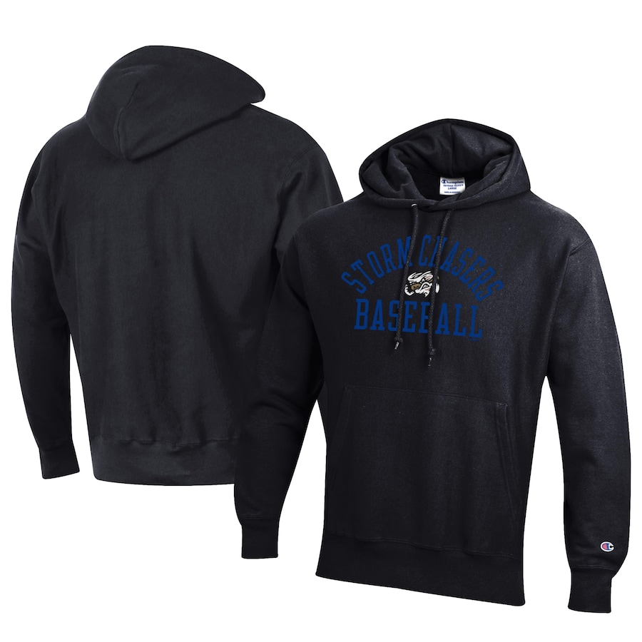 Men's Omaha Storm Chasers Champion Black Baseball Reverse Weave Pullover Hoodie Men's Omaha Storm Chasers Champion Black Baseball Reverse Weave Pullover Hoodie
