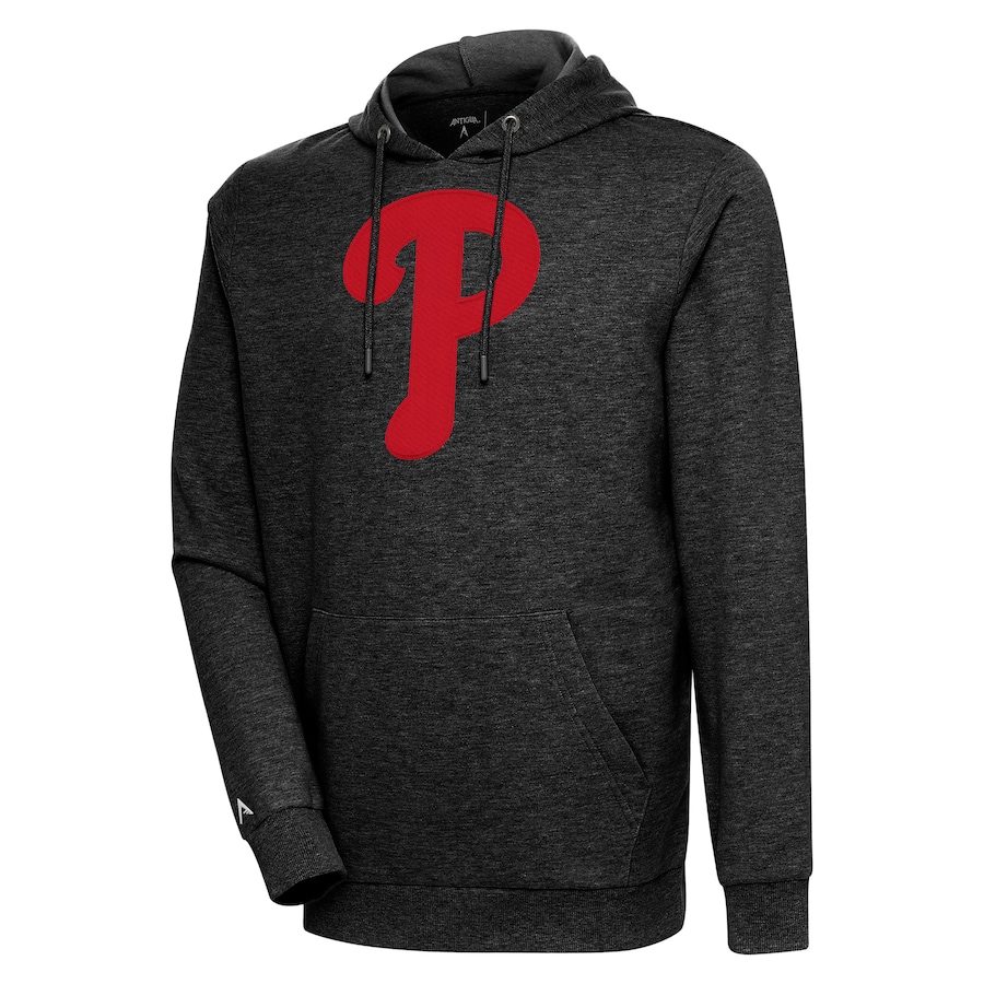 Men's Philadelphia Phillies Antigua Heather Black Action Pullover Hoodie