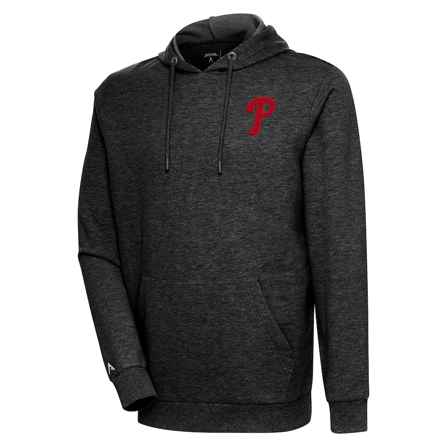 Men's Philadelphia Phillies Antigua Heather Black Action Pullover Hoodie