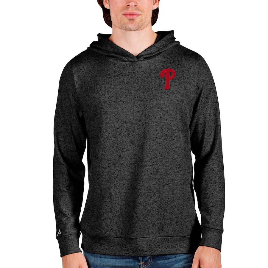 Men's Philadelphia Phillies Antigua Heathered Black Absolute Pullover Hoodie