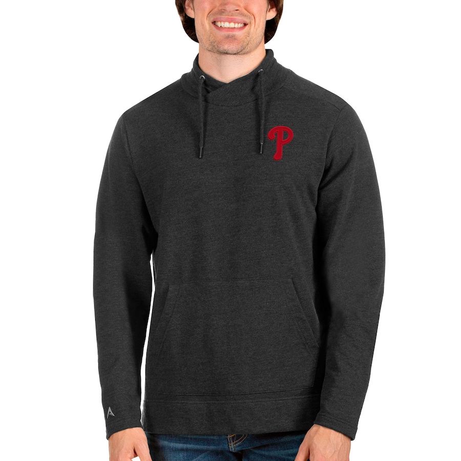 Men's Philadelphia Phillies Antigua Heathered Black Team Reward Pullover Sweatshirt