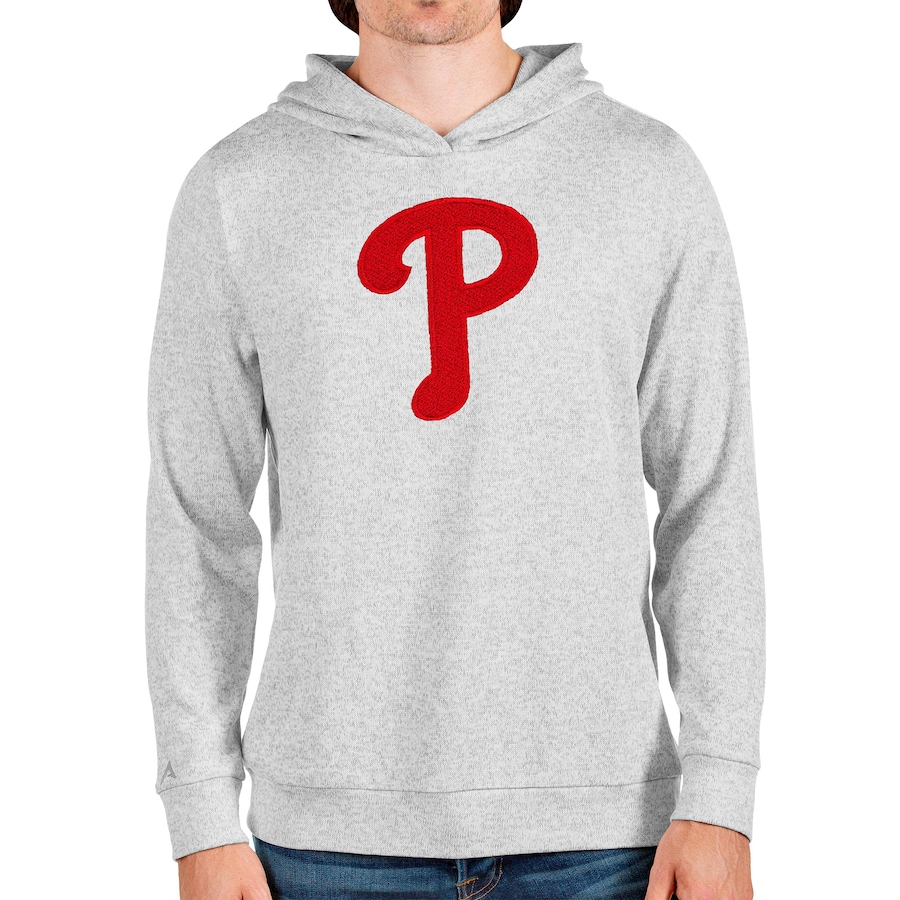 Men's Philadelphia Phillies Antigua Heathered Gray Team Logo Absolute Pullover Hoodie