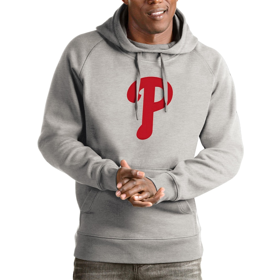 Men's Philadelphia Phillies Antigua Heathered Gray Victory Pullover Hoodie
