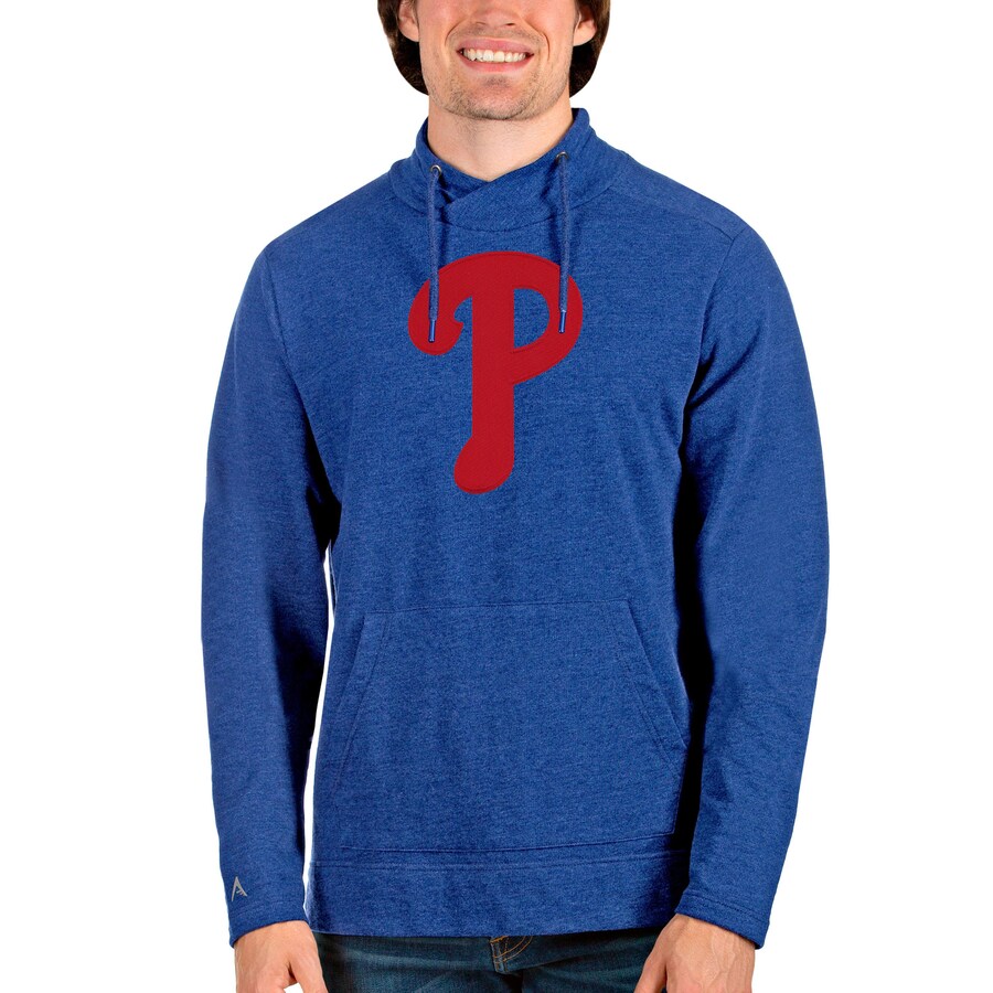 Men's Philadelphia Phillies Antigua Heathered Royal Reward Pullover Sweatshirt