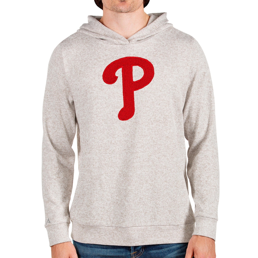 Men's Philadelphia Phillies Antigua Oatmeal Team Logo Absolute Pullover Hoodie
