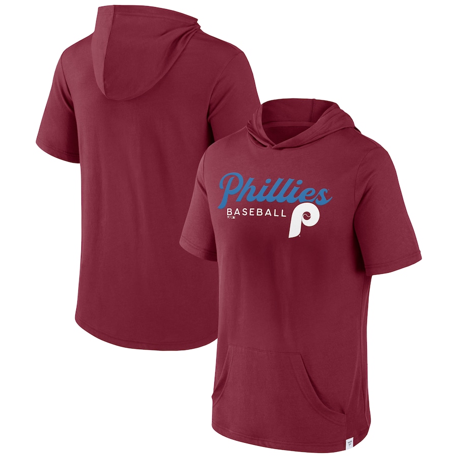 Men's Philadelphia Phillies Burgundy Offensive Strategy Short Sleeve Pullover Hoodie