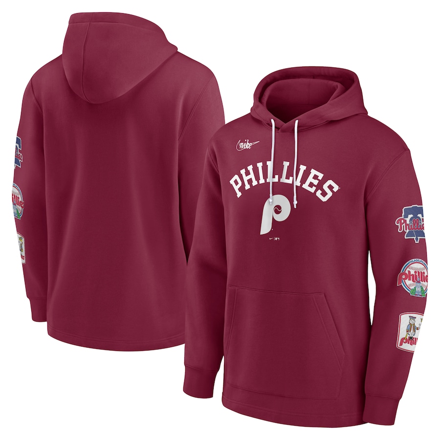 Men's Philadelphia Phillies Nike Burgundy Rewind Lefty Pullover Hoodie Men's Philadelphia Phillies Nike Burgundy Rewind Lefty Pullover Hoodie