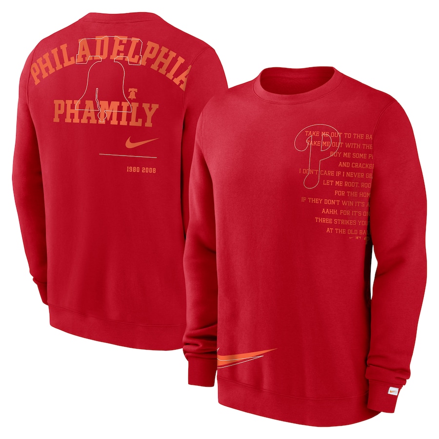 Men's Philadelphia Phillies Nike Red Statement Ball Game Fleece Pullover Sweatshirt Men's Philadelphia Phillies Nike Red Statement Ball Game Fleece Pullover Sweatshirt