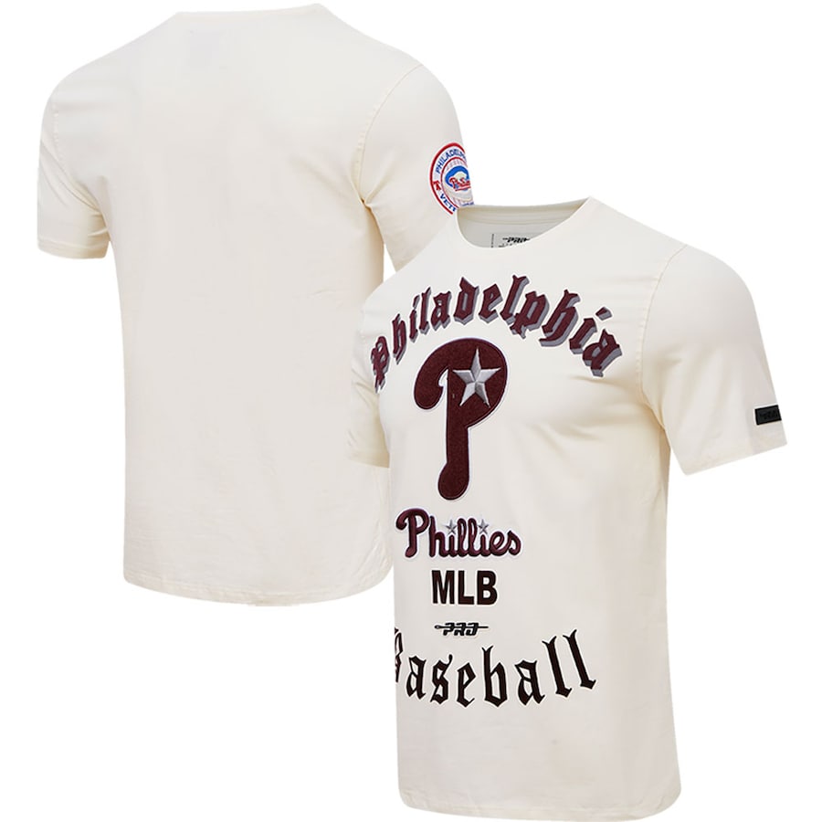 Men's Philadelphia Phillies Pro Standard Cream Cooperstown Collection Old English T-Shirt