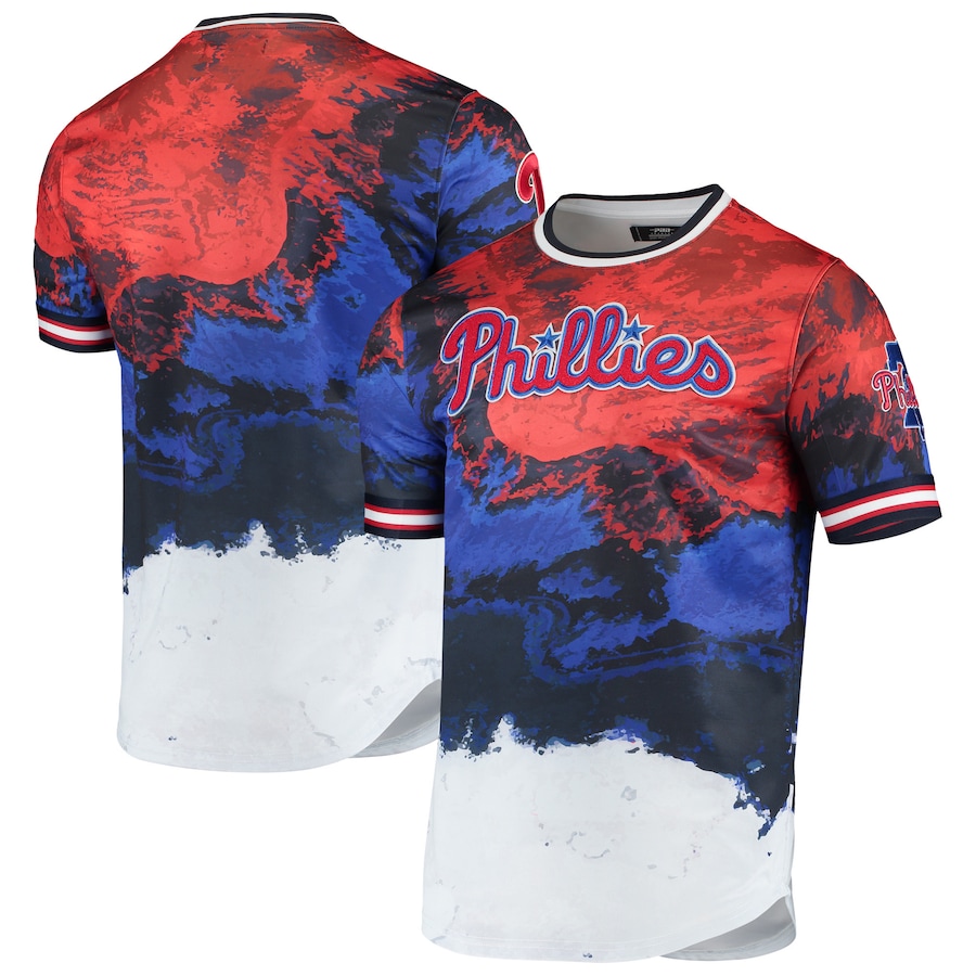 Men's Philadelphia Phillies Red/Royal Red White And Blue Dip Dye T-Shirt Men's Philadelphia Phillies Red/Royal Red White And Blue Dip Dye T-Shirt