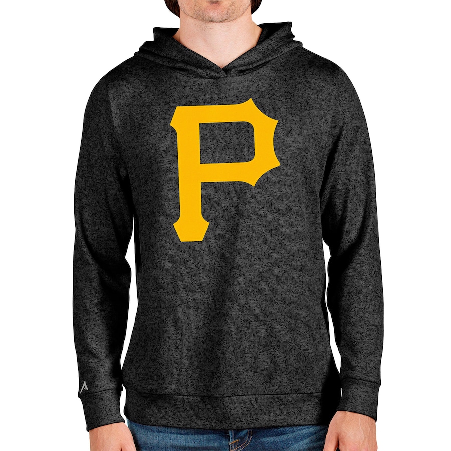 Men's Pittsburgh Pirates Antigua Heathered Black Team Logo Absolute Pullover Hoodie