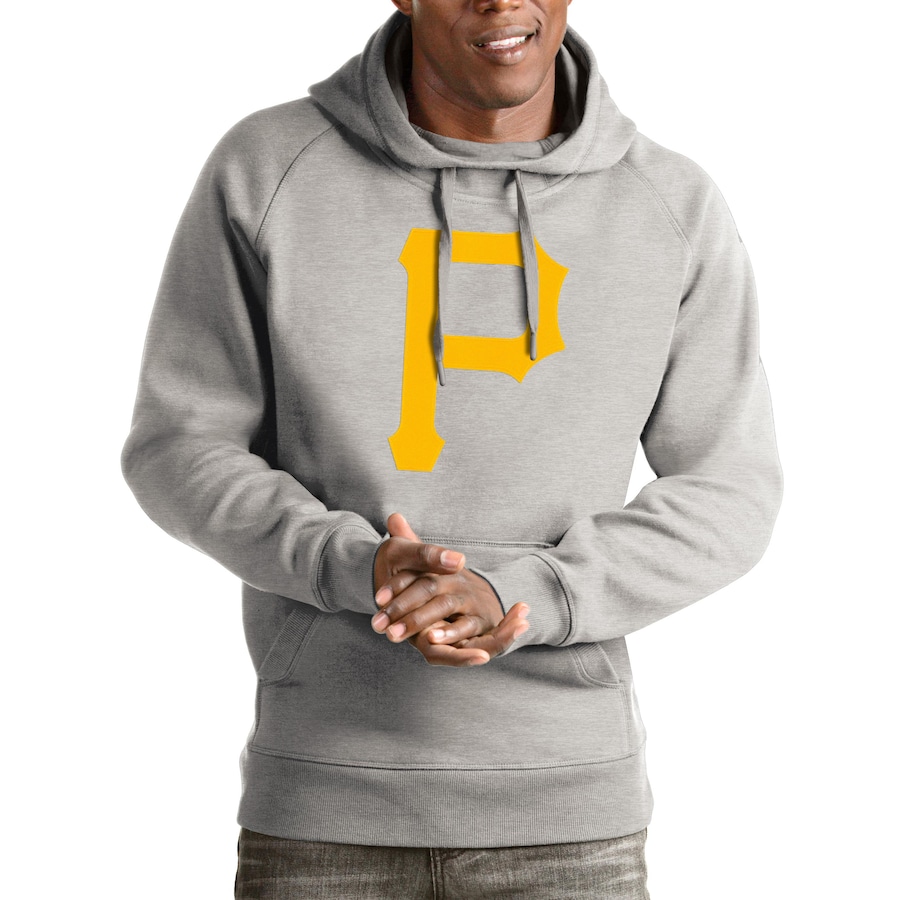 Men's Pittsburgh Pirates Antigua Heathered Gray Victory Pullover Hoodie