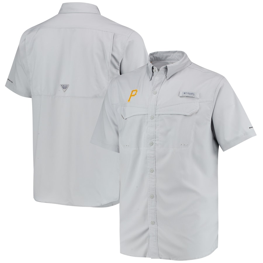 Men's Pittsburgh Pirates Columbia Gray Low Drag Offshort Omni-Shade Button-Up T-Shirt Men's Pittsburgh Pirates Columbia Gray Low Drag Offshort Omni-Shade Button-Up T-Shirt
